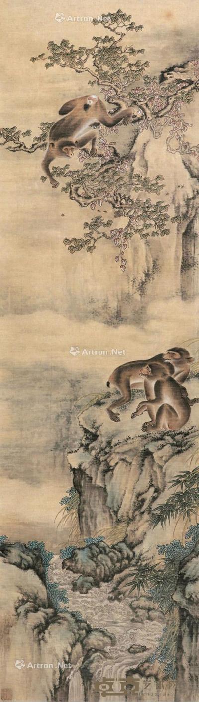 猿猴 立轴 绢本 198×55cm