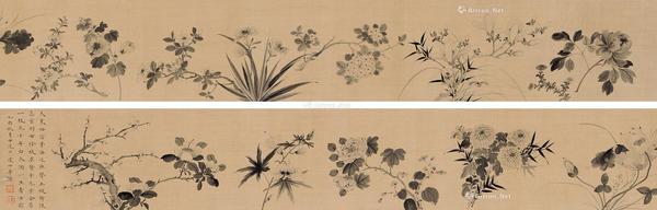  花卉 手卷 水墨绢本