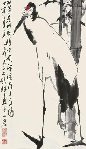  鹤 镜片 纸本