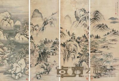  山水 四屏 立轴 纸本 118×43cm×4