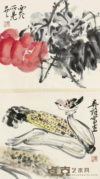 蔬果 立轴 纸本 33×48cm×2