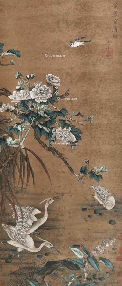  花鸟 立轴 绢本 145×62cm