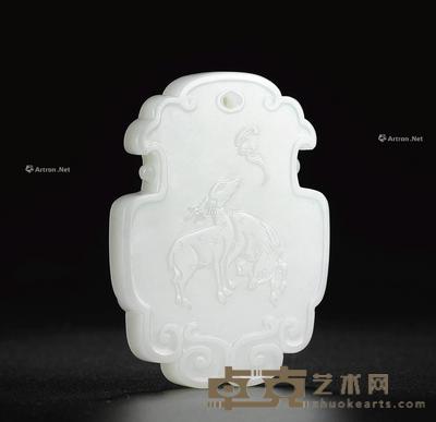  清代 白玉双鹿图牌 长5.87cm；宽4.42cm；厚0.69cm