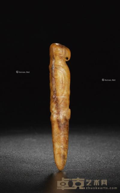  石家河文化 玉鸟纹笄 长7.37cm；径1.23×1.11cm