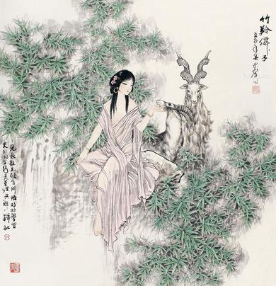  仕女 立轴 设色纸本