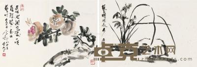  兰石花卉 镜片 设色纸本 31×45cm×2