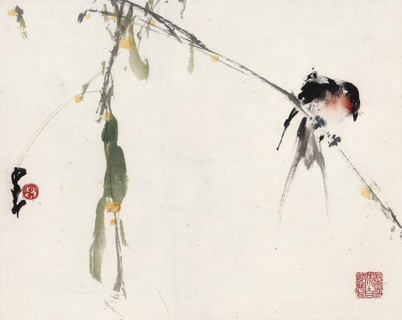  花鸟 镜片 设色纸本