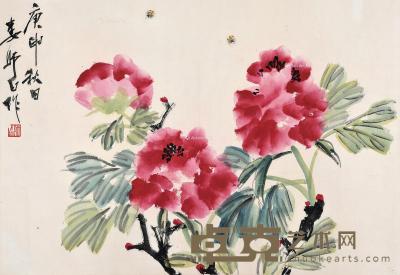  1980年作 花卉 镜片 设色纸本 52×74cm