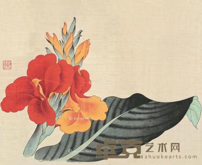  花卉 镜片 设色绢本 28×35cm