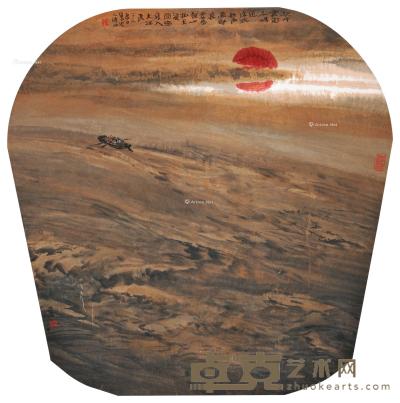 黄河日出 立轴 设色纸本 68×68cm