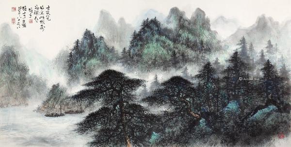  山水 镜片 设色纸本