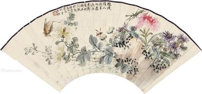  花卉草虫 扇面 设色纸本