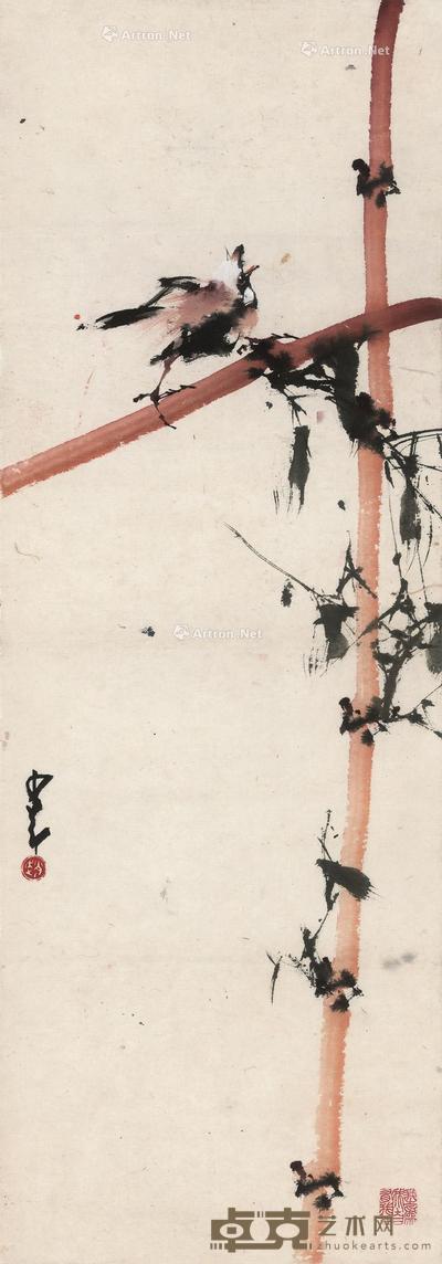  花鸟 镜片 设色纸本 85×30cm