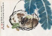  1997年作 芭蕉兔 镜框 设色纸本