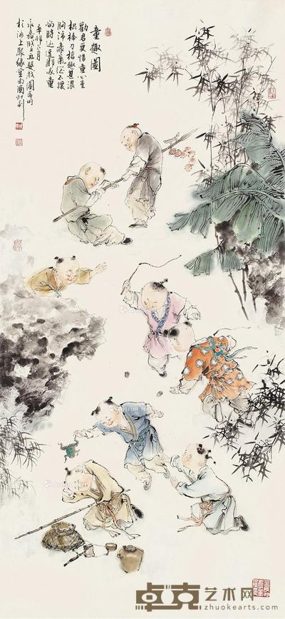 婴戏 镜框 设色纸本 100×47cm