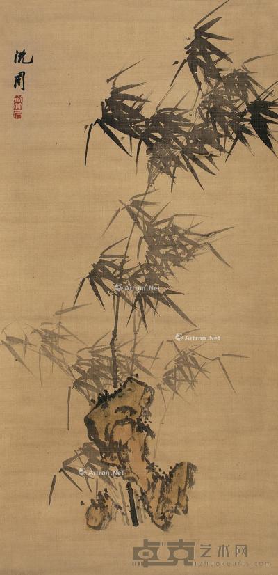 竹石 镜片 水墨绢本 68×33cm
