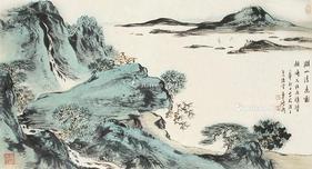  山水 镜框 设色纸本