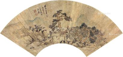  山水 扇片 设色金笺