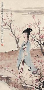  人面桃花相映红 设色纸本 立轴