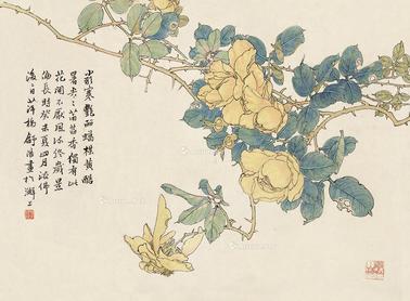  花鸟 镜片 设色纸本
