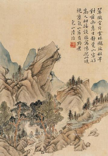  山水 镜片 设色绢本