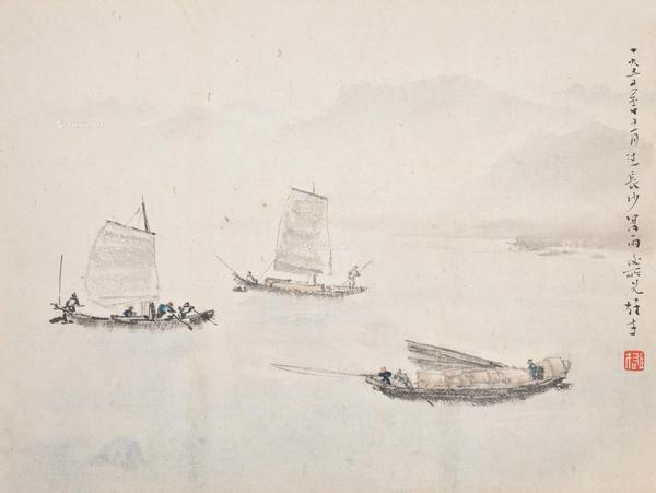  1955年作 长沙雨后 镜框 设色纸本