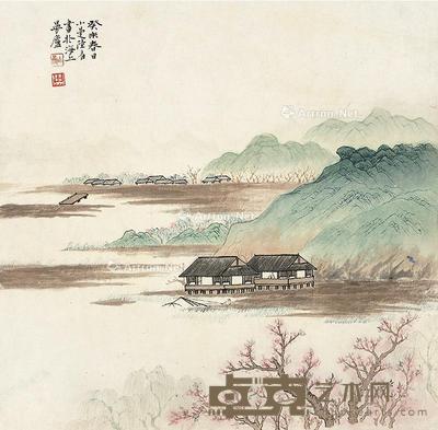  山水 镜片 设色纸本 35×36cm