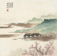  山水 镜片 设色纸本