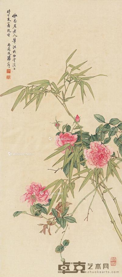  花卉 立轴 设色绢本 85×38cm