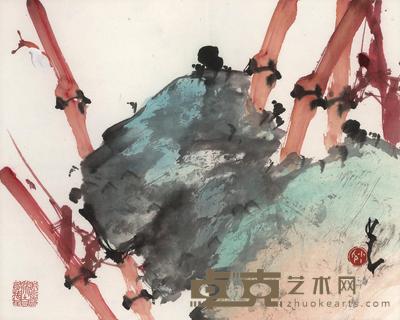清竹石中生 镜片 设色纸本 30×37cm