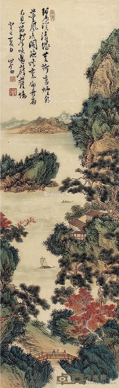 山水 镜片 设色纸本 104×32cm