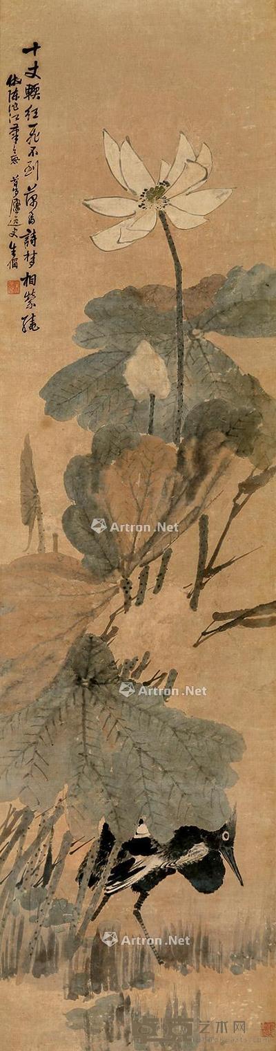荷 立轴 设色纸本 167×44cm