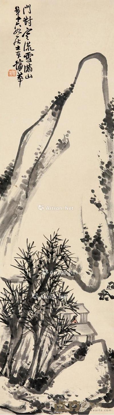  山石 立轴 设色纸本 142×38cm