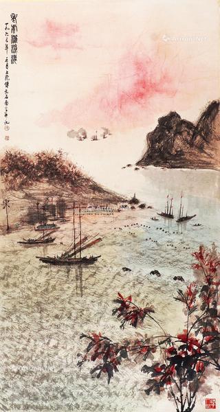  老虎滩渔港 立轴 设色纸本