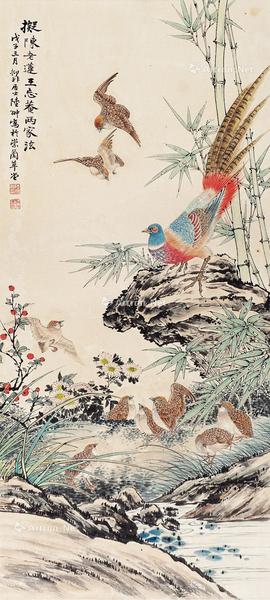  平安图 立轴 设色纸本