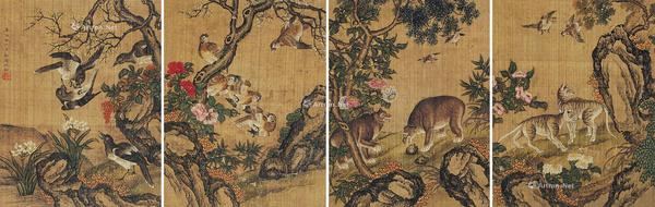  动物 （四帧） 镜心 设色绢本