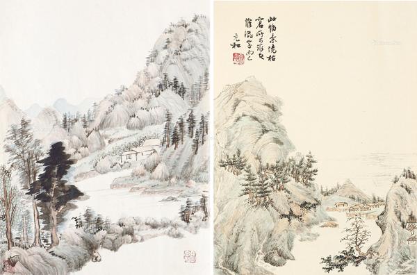  山水 （二幅) 镜心 设色纸本