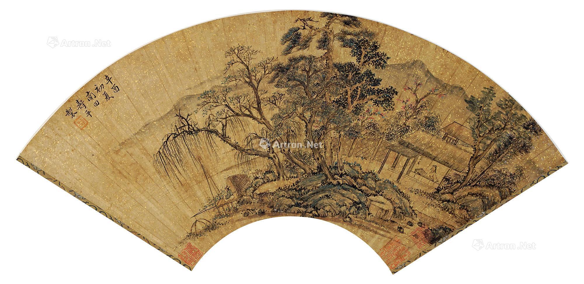 山水扇面 扇面 设色纸本 18×50cm
