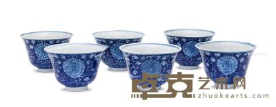  清雍正 蓝地白花杯 （六只） 直径10.4cm；高7cm