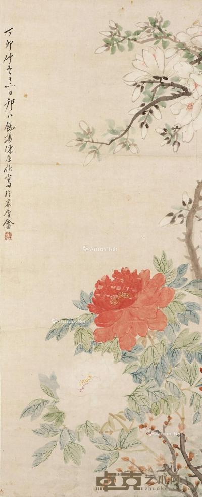  花卉 立轴 设色纸本 84×34cm