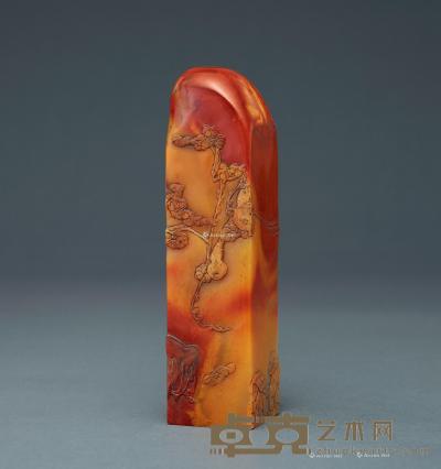  寿山石 红黄高山薄意方章 2.6×2.7×11cm