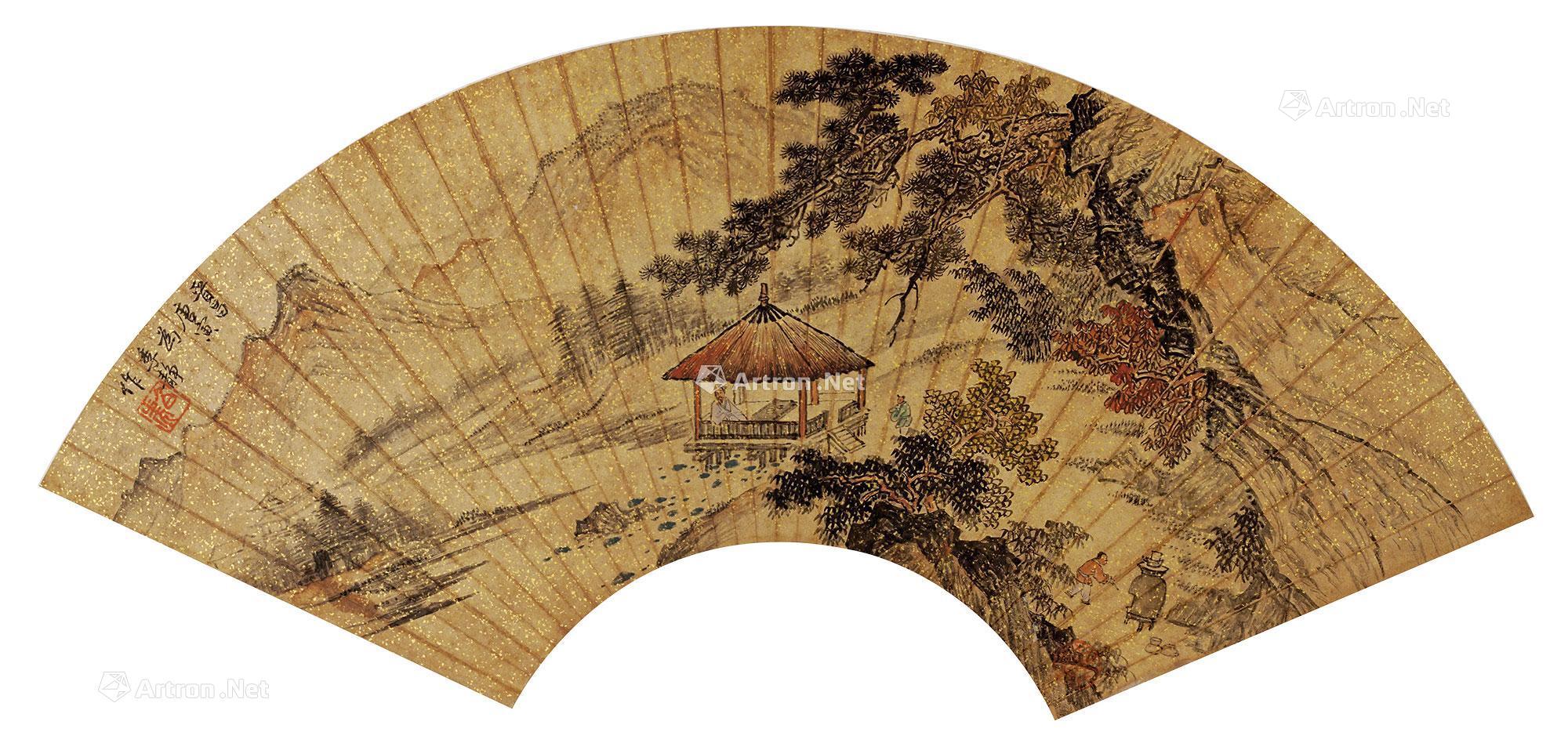 山水 扇面 设色纸本 18×54cm