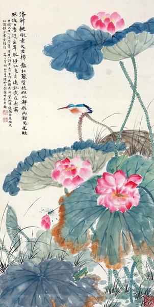 荷塘清趣 立轴 设色纸本