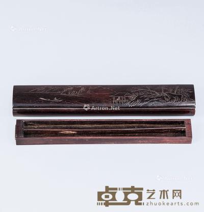  红木刻泛舟纹文具盒 长28.7cm；宽5.5cm；高2.7cm