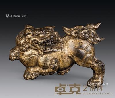  清代（1644-1911） 西藏铜鎏金瑞狮摆件 长16.5cm；高12cm