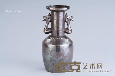  银制双凤耳瓶 直径11.8cm；高24.4cm；重787g