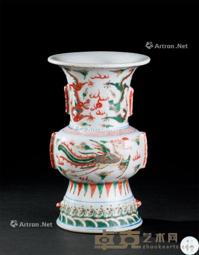  明嘉靖（1522-1566） 五彩龙凤呈祥纹出戟尊 直径13.5cm；高23cm