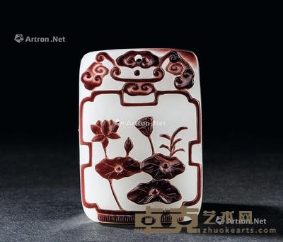  清代（1644-1911） 白料套褐料福禄灵芝莲纹牌 长3.9cm；高5.6cm