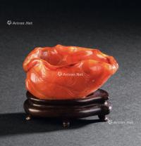  清代（1644-1911） 南红玛瑙雕荷叶纹水盂