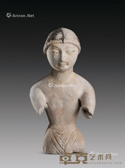  隋代-唐代（581-907） 新疆泥作彩绘人物半身像 高26.3cm